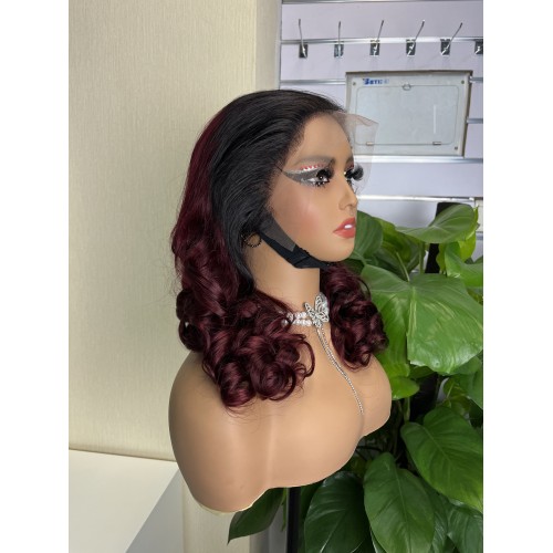#1b/99j Double Drawn Bouncy Curl 13x4 Transparent Lace Full Frontal 300% Density Wig | Human Hair Wig | Lace Front